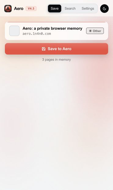 Aero extension showing its save and search interface